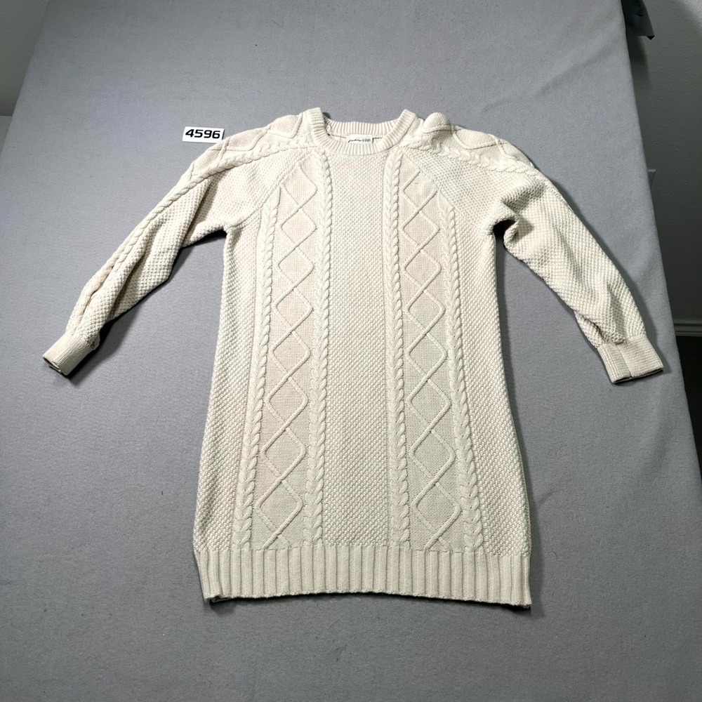 Freshman 1996 Sweater Dress Women XL Ivory Cable Knit Crew Neck Long Sleeve